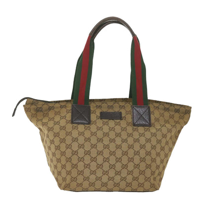 GUCCI GG Canvas Web Sherry Line Tote Bag Beige Red Green 131230  59707