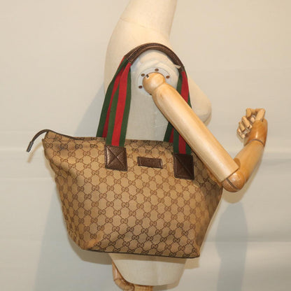 GUCCI GG Canvas Web Sherry Line Tote Bag Beige Red Green 131230  59707