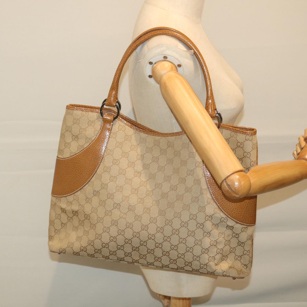 GUCCI GG Canvas Tote Bag Beige 113016  59864
