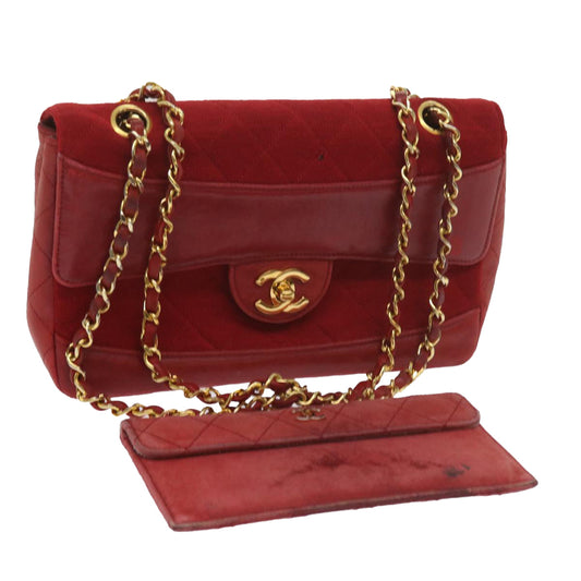 CHANEL Matelasse Chain Shoulder Bag Canvas Red CC 59869A