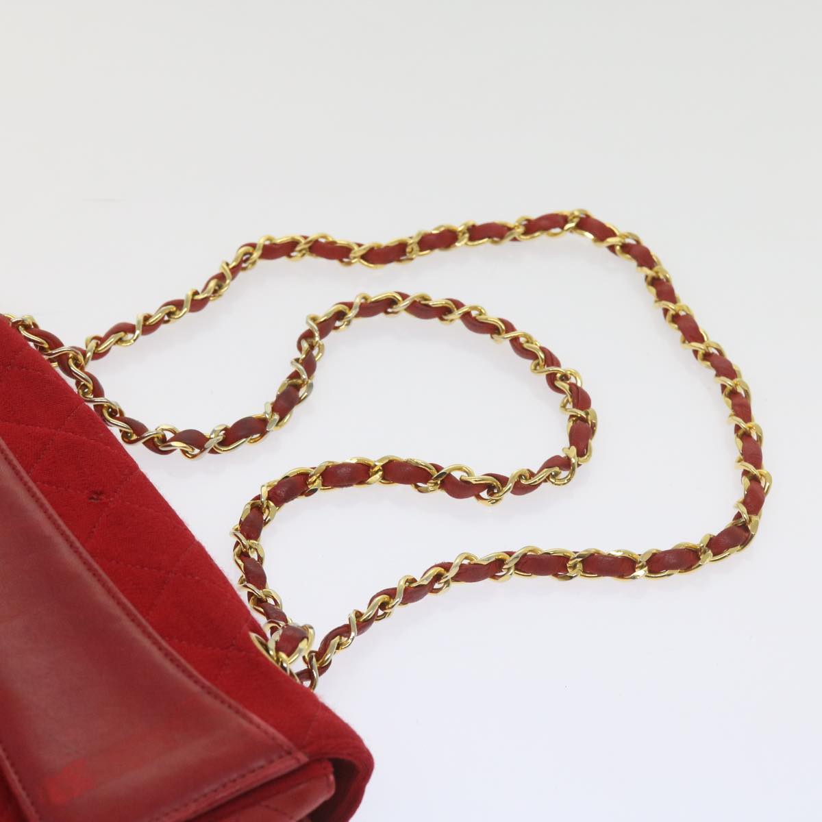 CHANEL Matelasse Chain Shoulder Bag Canvas Red CC 59869A