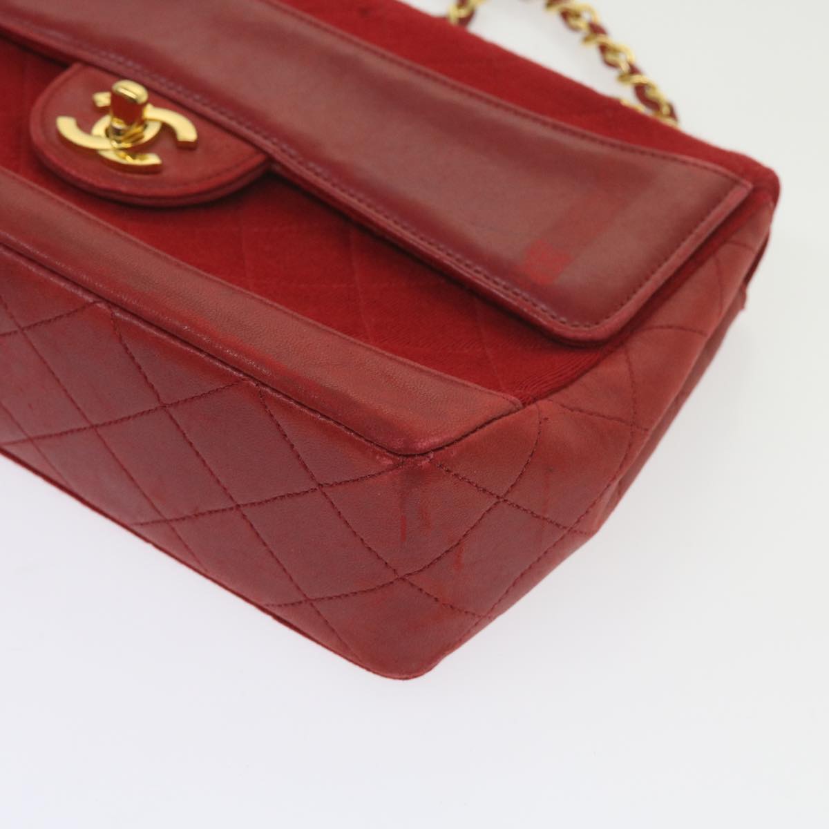 CHANEL Matelasse Chain Shoulder Bag Canvas Red CC 59869A
