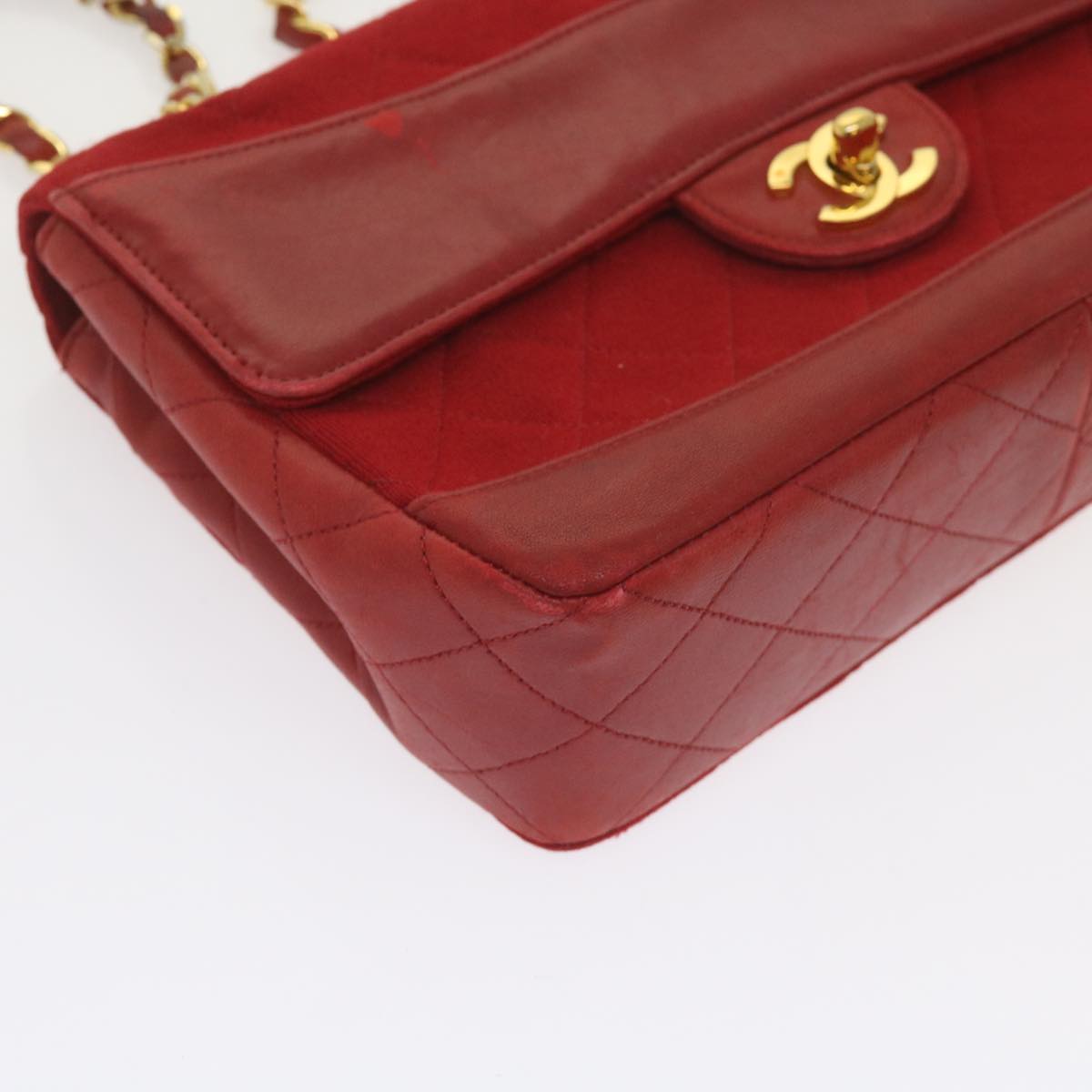 CHANEL Matelasse Chain Shoulder Bag Canvas Red CC 59869A