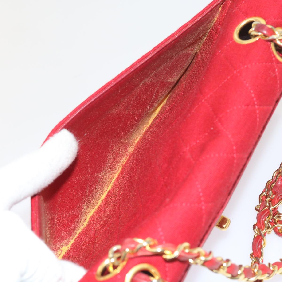 CHANEL Matelasse Chain Shoulder Bag Canvas Red CC 59869A