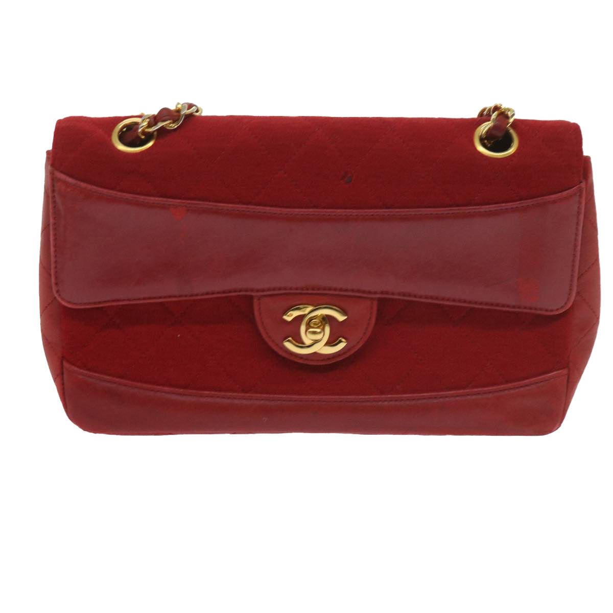 CHANEL Matelasse Chain Shoulder Bag Canvas Red CC 59869A