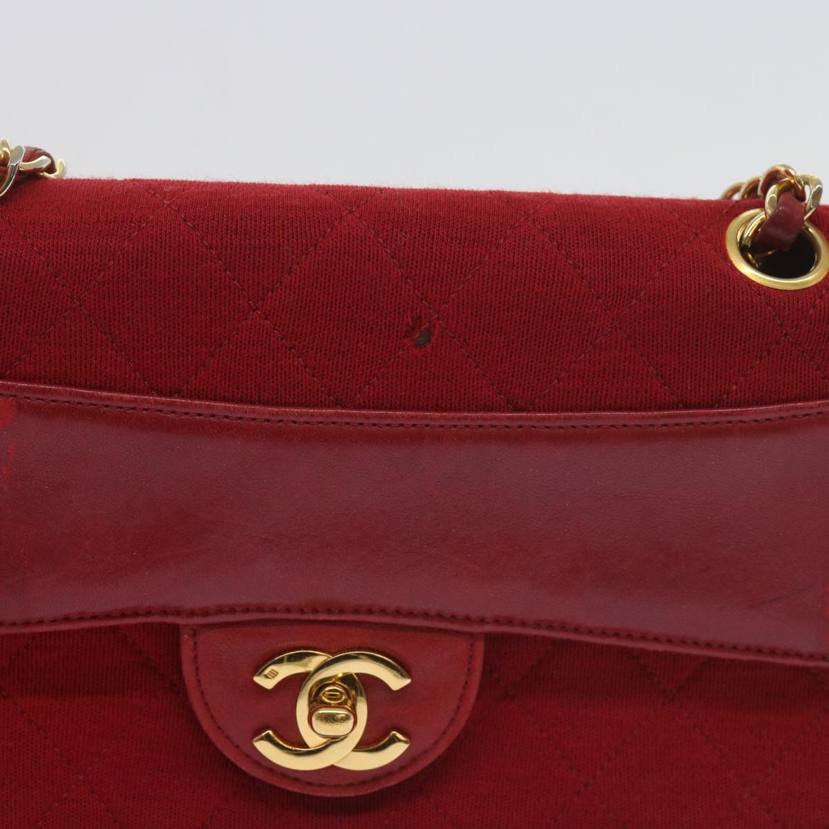 CHANEL Matelasse Chain Shoulder Bag Canvas Red CC 59869A