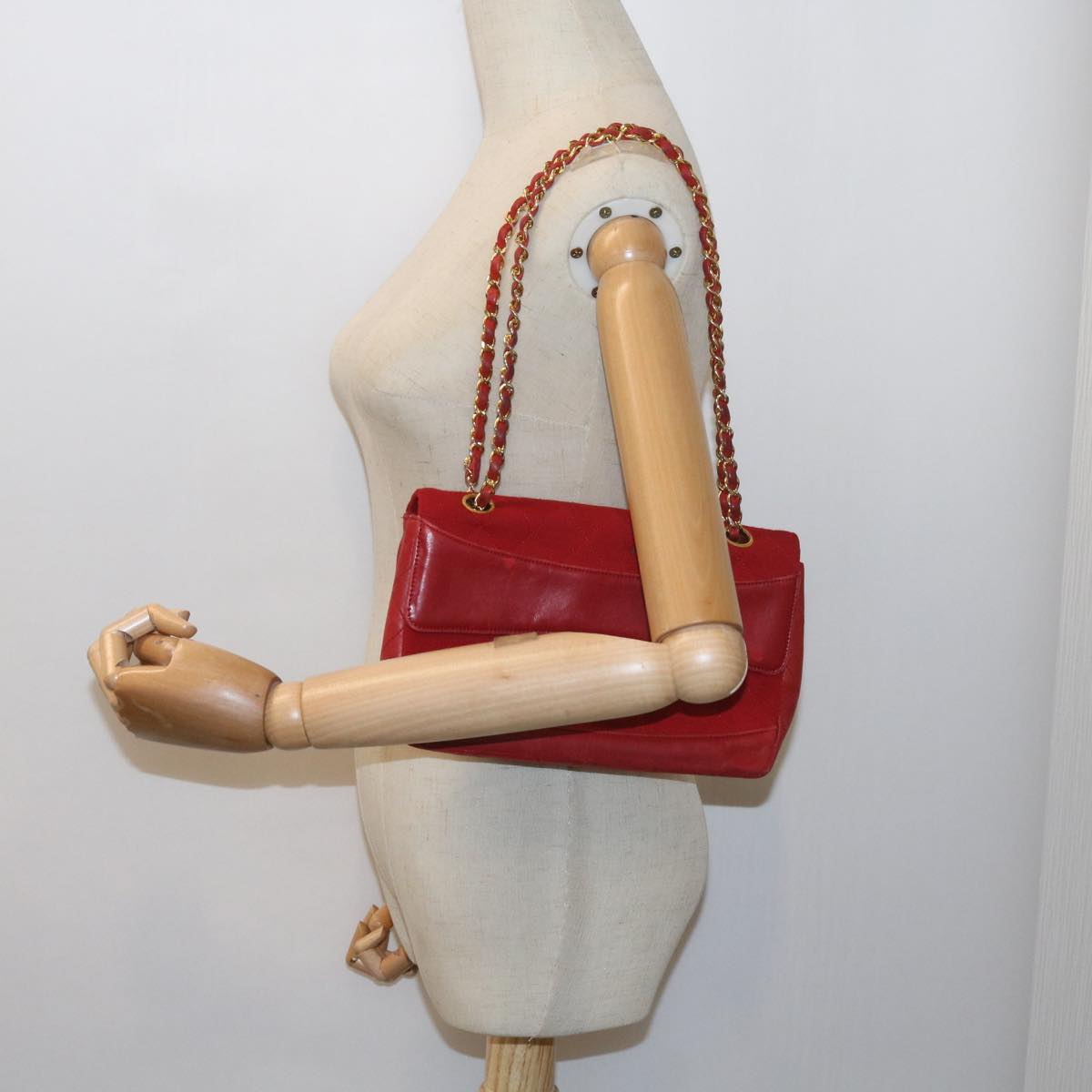 CHANEL Matelasse Chain Shoulder Bag Canvas Red CC 59869A