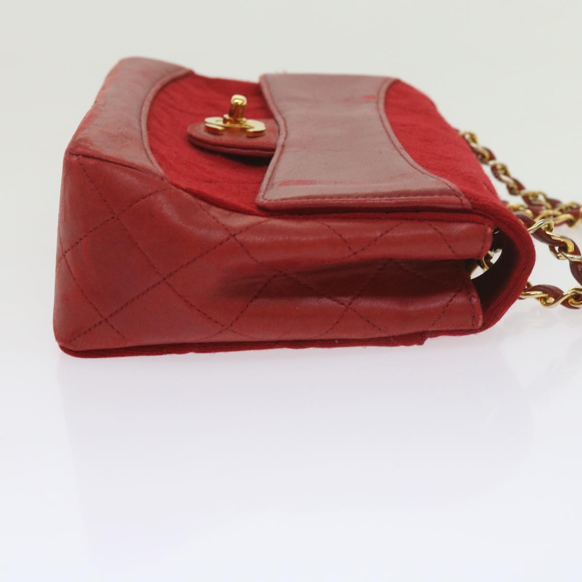 CHANEL Matelasse Chain Shoulder Bag Canvas Red CC 59869A