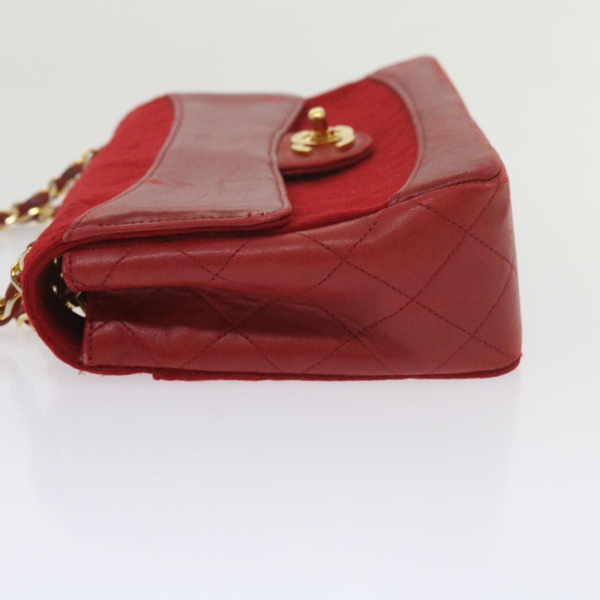 CHANEL Matelasse Chain Shoulder Bag Canvas Red CC 59869A