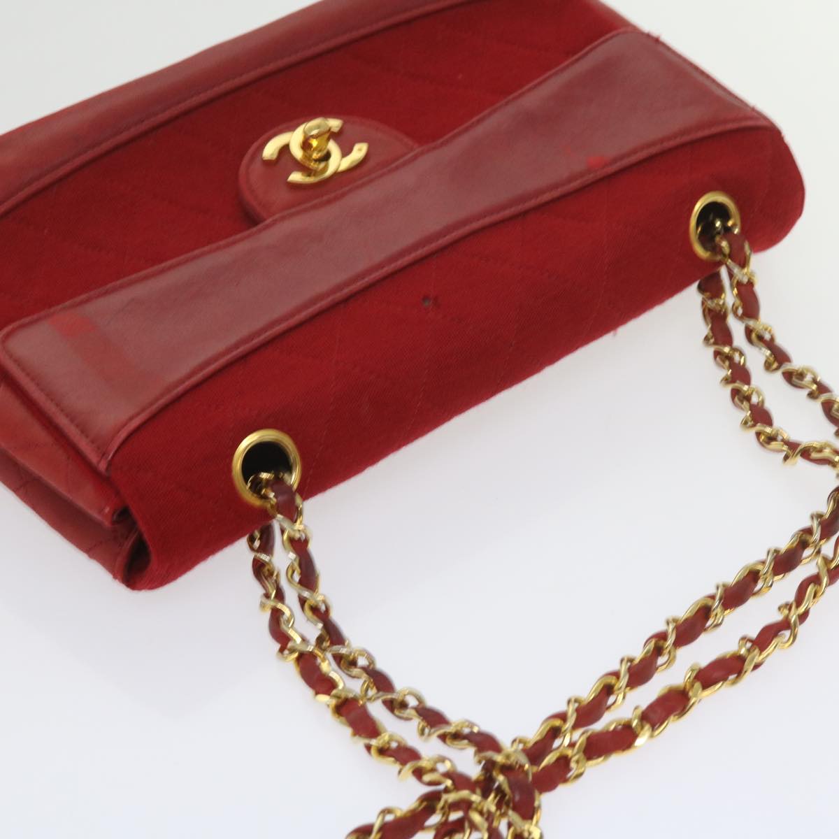 CHANEL Matelasse Chain Shoulder Bag Canvas Red CC 59869A