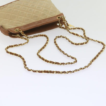 CHANEL Matelasse Chain Shoulder Bag Lamb Skin Beige CC 59907A