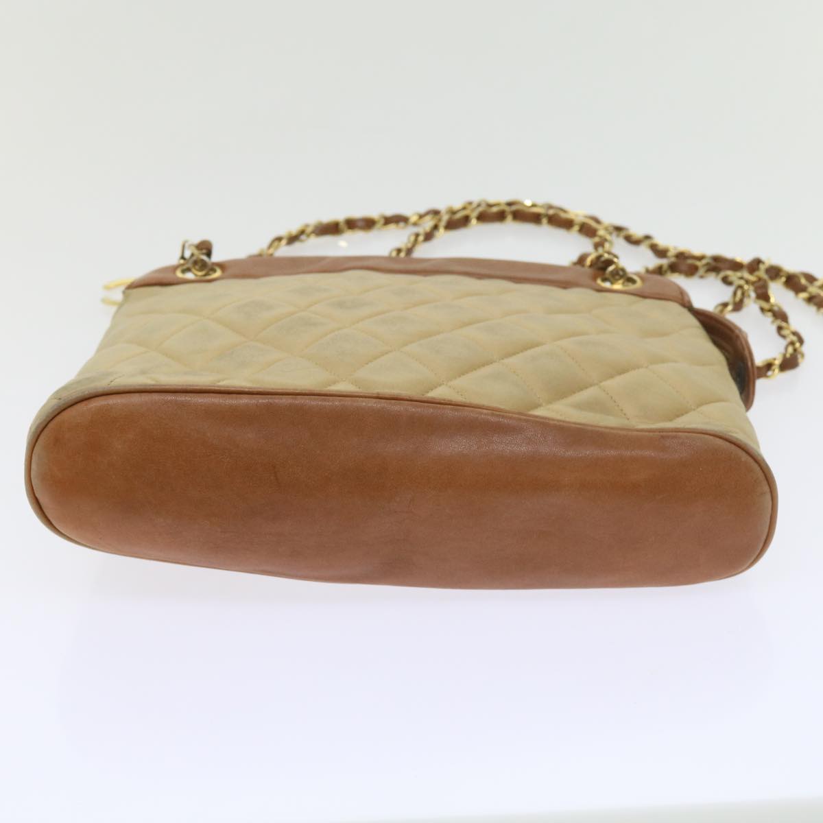 CHANEL Matelasse Chain Shoulder Bag Lamb Skin Beige CC 59907A