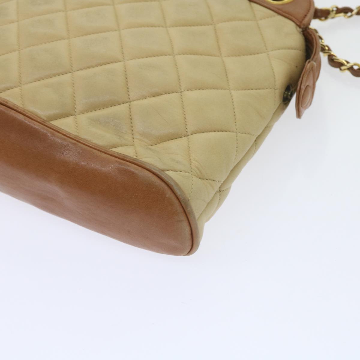CHANEL Matelasse Chain Shoulder Bag Lamb Skin Beige CC 59907A