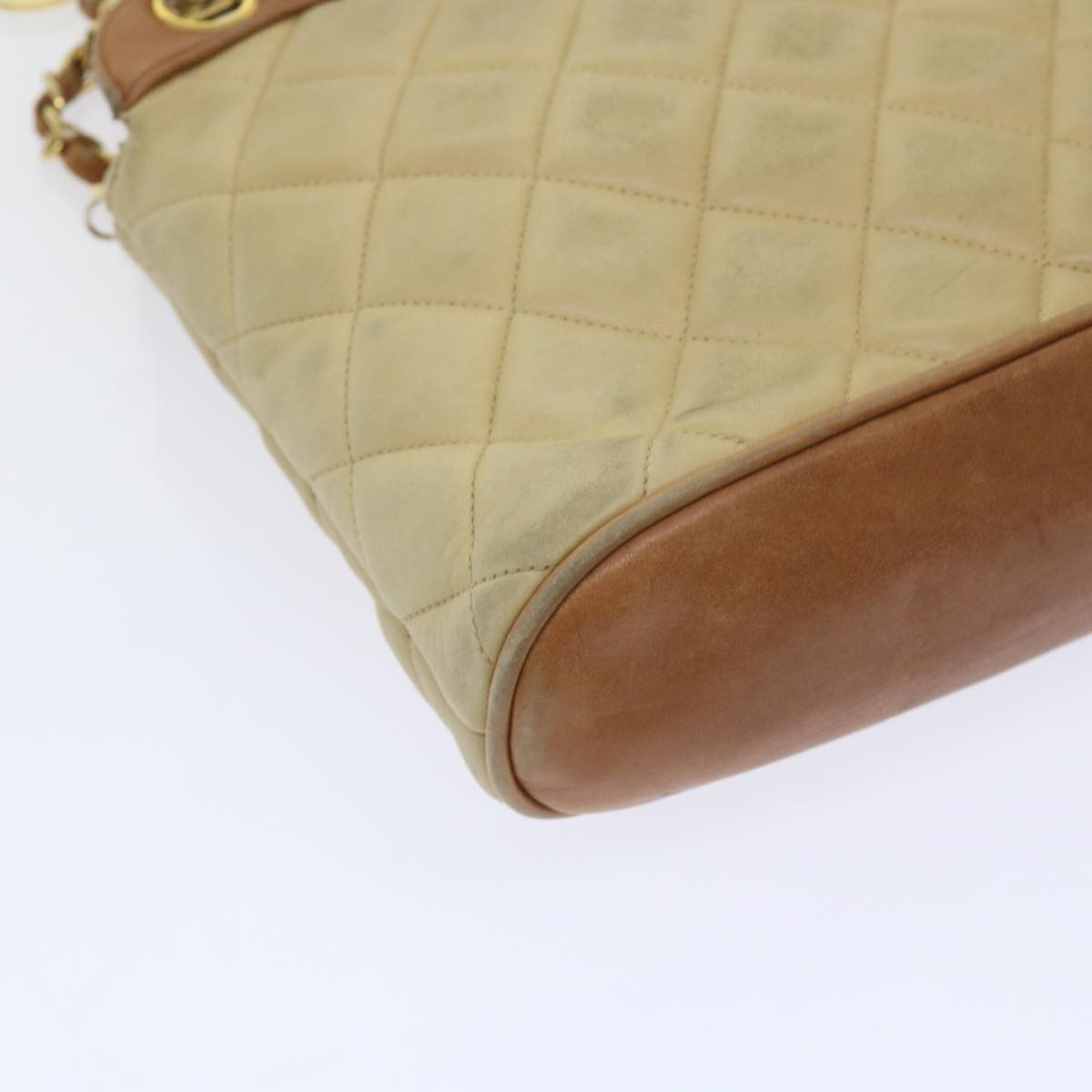 CHANEL Matelasse Chain Shoulder Bag Lamb Skin Beige CC 59907A