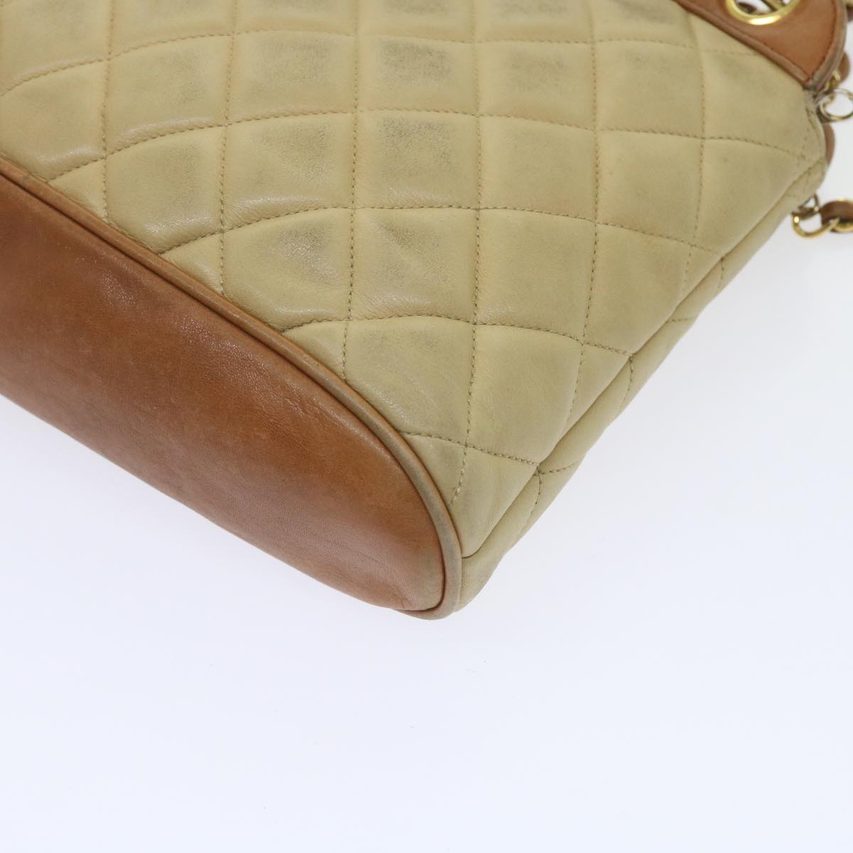 CHANEL Matelasse Chain Shoulder Bag Lamb Skin Beige CC 59907A