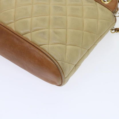 CHANEL Matelasse Chain Shoulder Bag Lamb Skin Beige CC 59907A