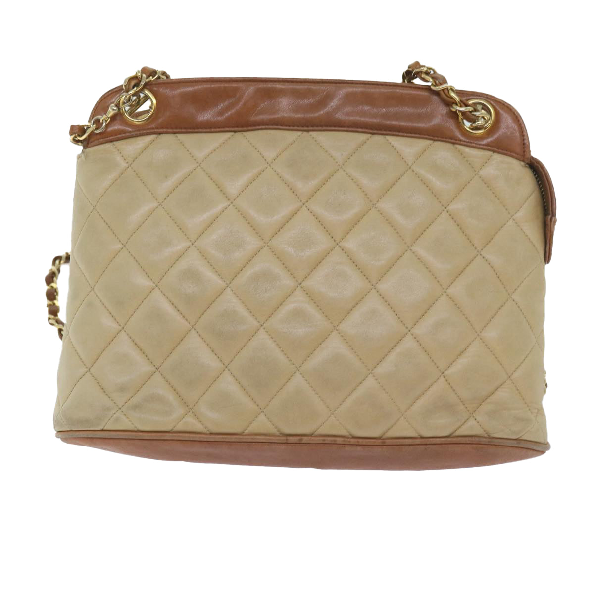 CHANEL Matelasse Chain Shoulder Bag Lamb Skin Beige CC 59907A