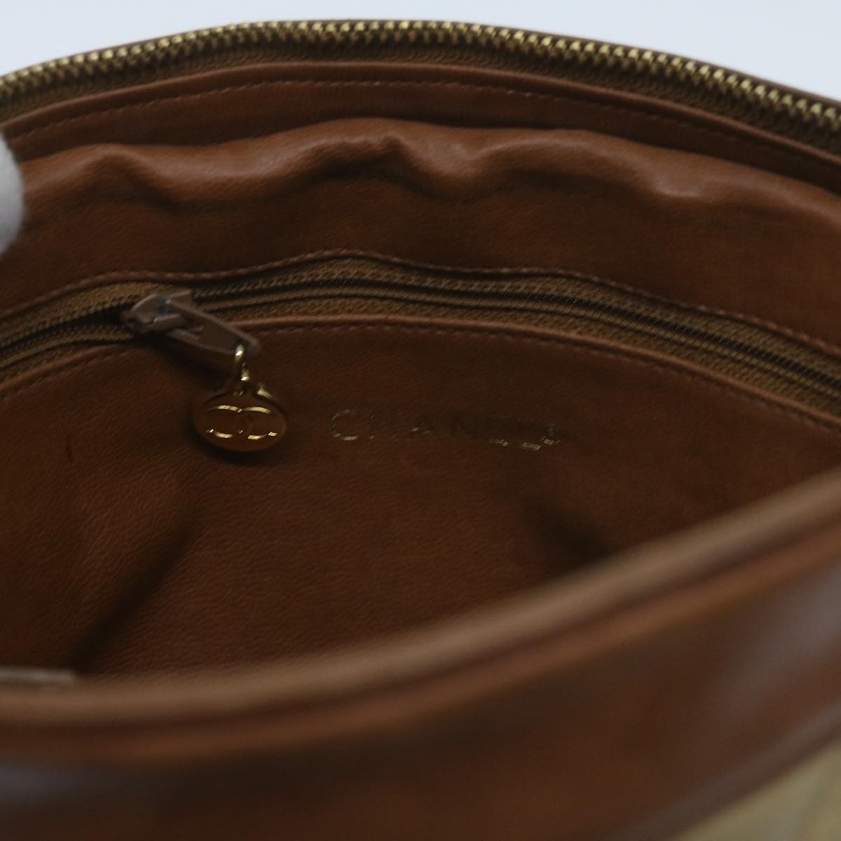 CHANEL Matelasse Chain Shoulder Bag Lamb Skin Beige CC 59907A