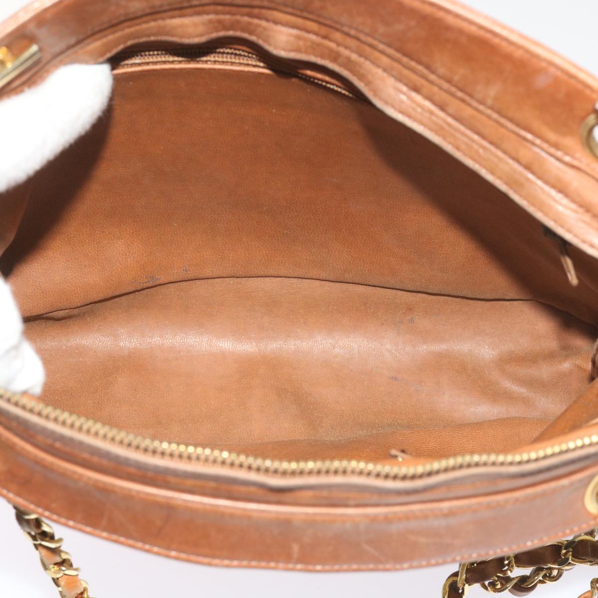 CHANEL Matelasse Chain Shoulder Bag Lamb Skin Beige CC 59907A