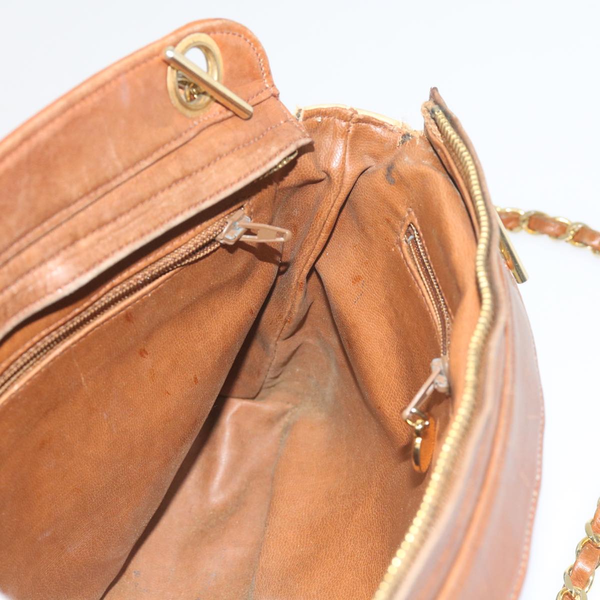 CHANEL Matelasse Chain Shoulder Bag Lamb Skin Beige CC 59907A