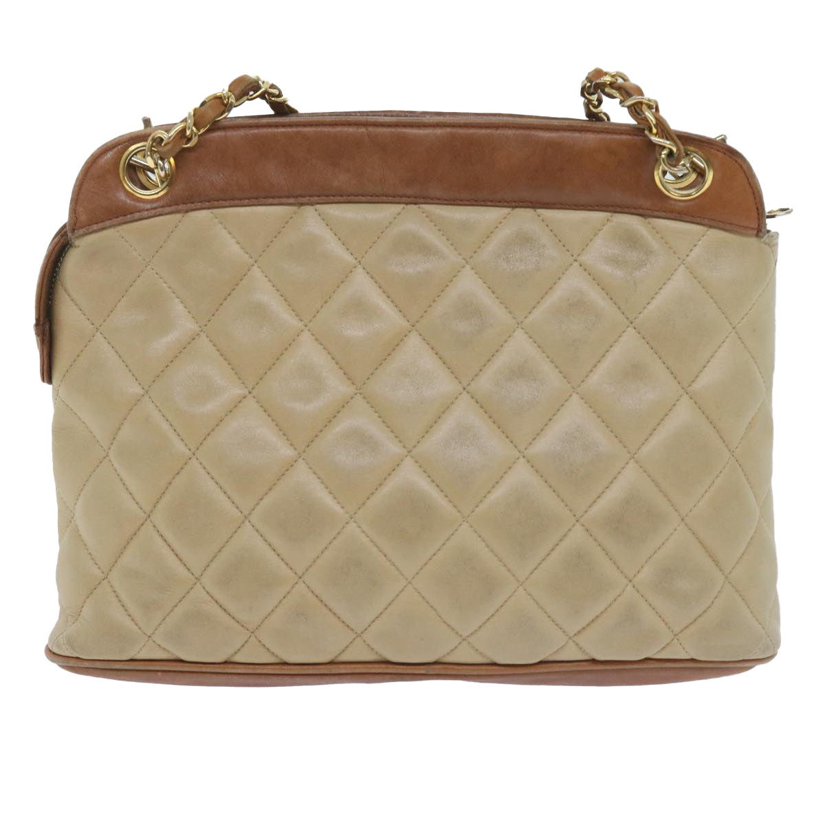CHANEL Matelasse Chain Shoulder Bag Lamb Skin Beige CC 59907A