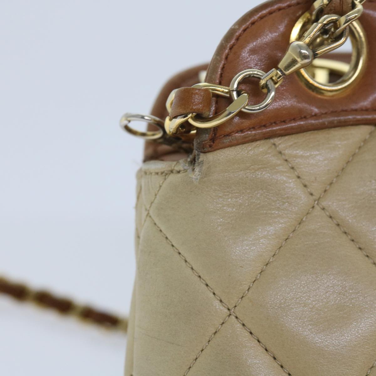 CHANEL Matelasse Chain Shoulder Bag Lamb Skin Beige CC 59907A