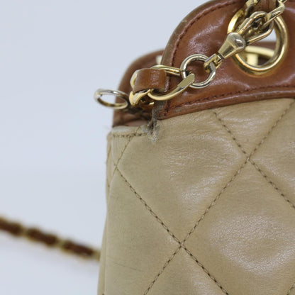 CHANEL Matelasse Chain Shoulder Bag Lamb Skin Beige CC 59907A