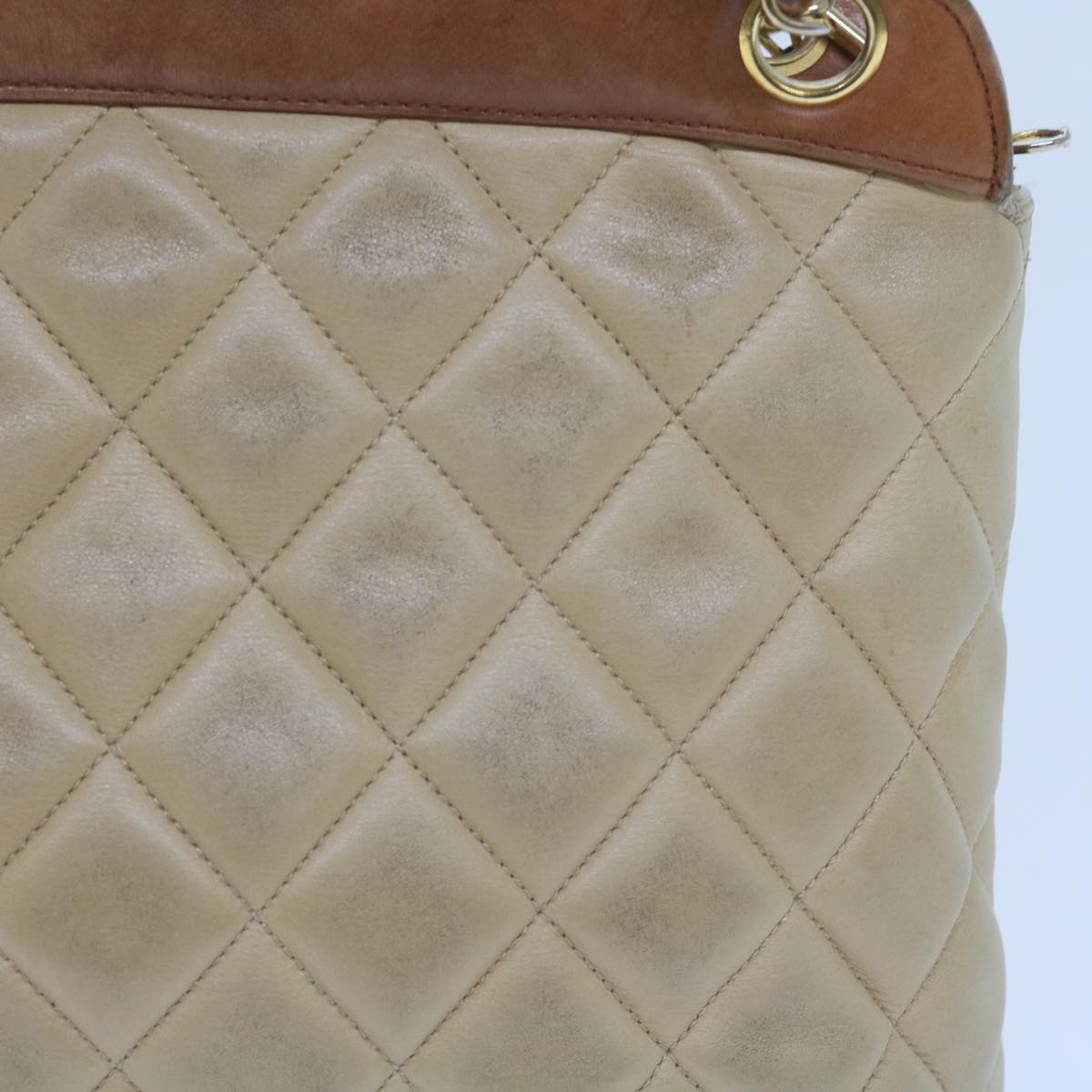 CHANEL Matelasse Chain Shoulder Bag Lamb Skin Beige CC 59907A