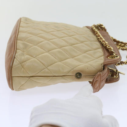 CHANEL Matelasse Chain Shoulder Bag Lamb Skin Beige CC 59907A