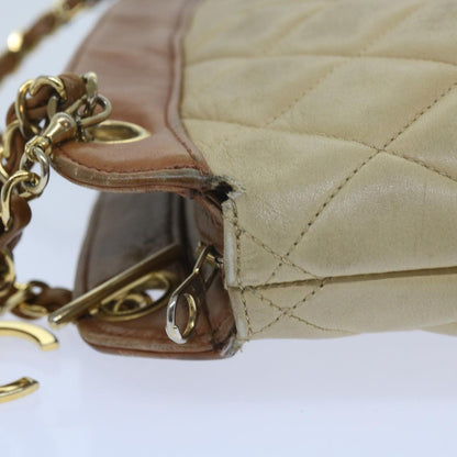 CHANEL Matelasse Chain Shoulder Bag Lamb Skin Beige CC 59907A