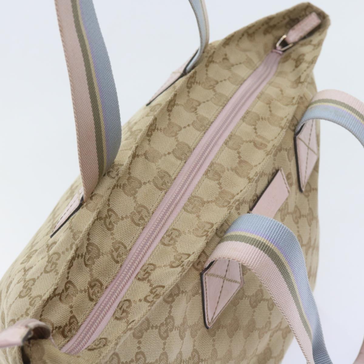 GUCCI GG Canvas Sherry Line Tote Bag Beige Light Blue Green 131230  59964