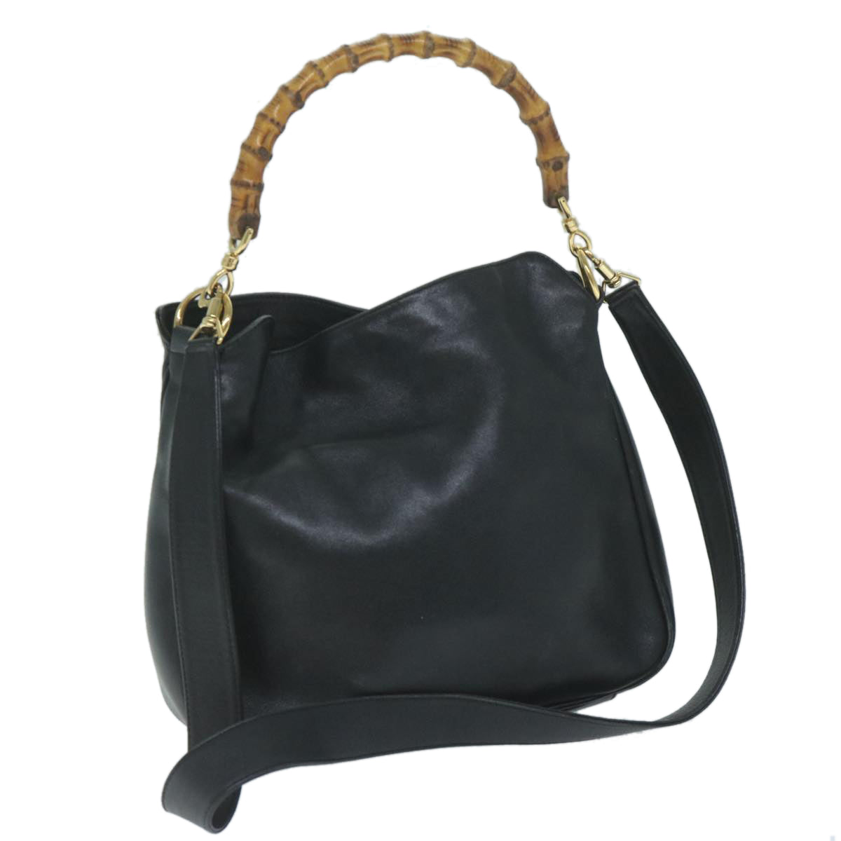 GUCCI Bamboo Shoulder Bag Leather Black 001 1705 1638  59973