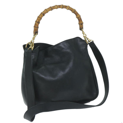 GUCCI Bamboo Shoulder Bag Leather Black 001 1705 1638  59973