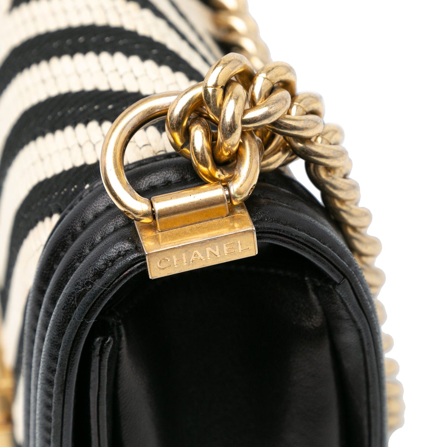 Black Chanel Medium Braided Chevron Cotton and Lambskin Boy Flap Crossbody Bag