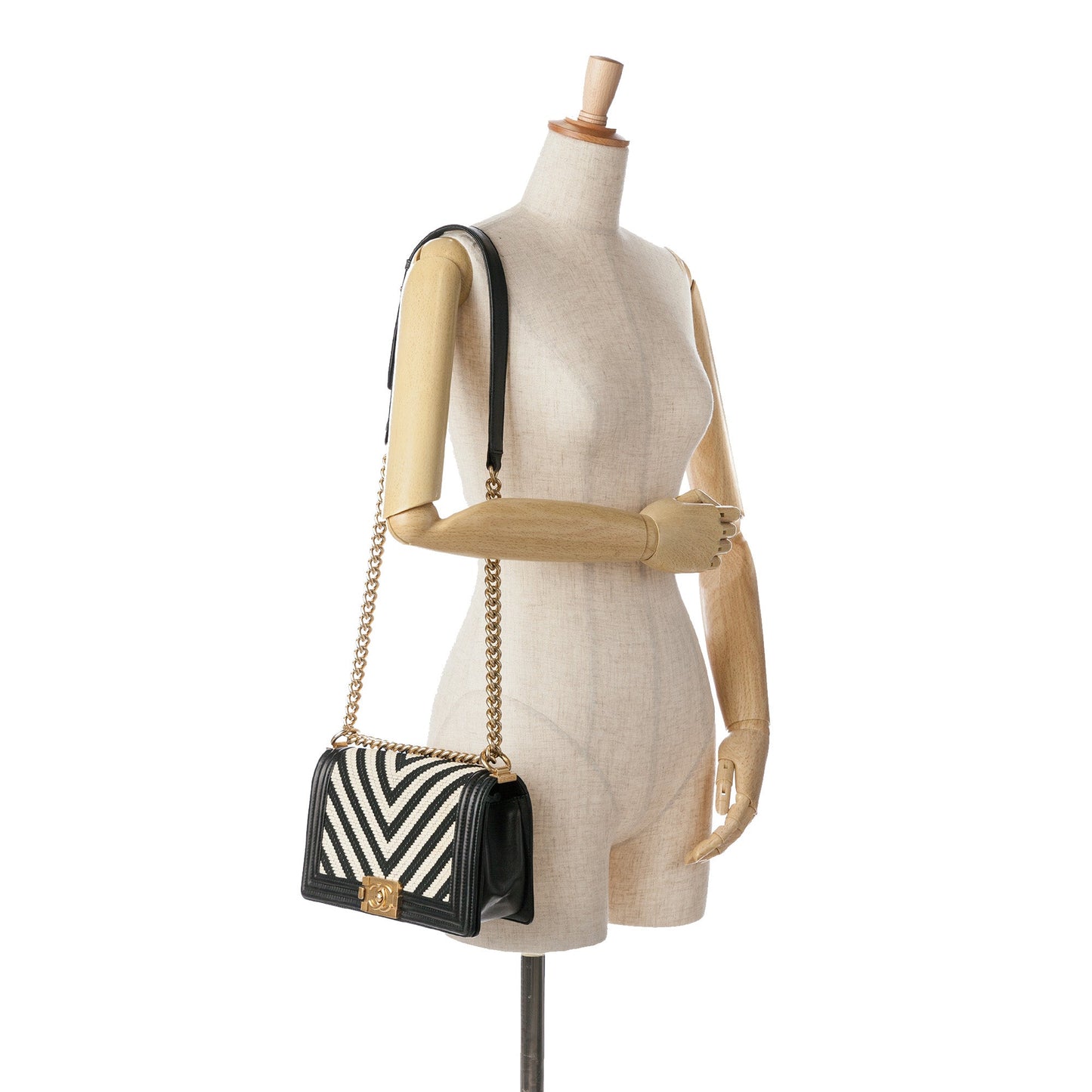 Black Chanel Medium Braided Chevron Cotton and Lambskin Boy Flap Crossbody Bag