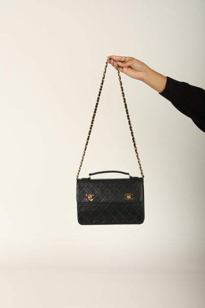 Extremely Rare Chanel 1989 Lambskin Double Turnlock Mini Briefcase