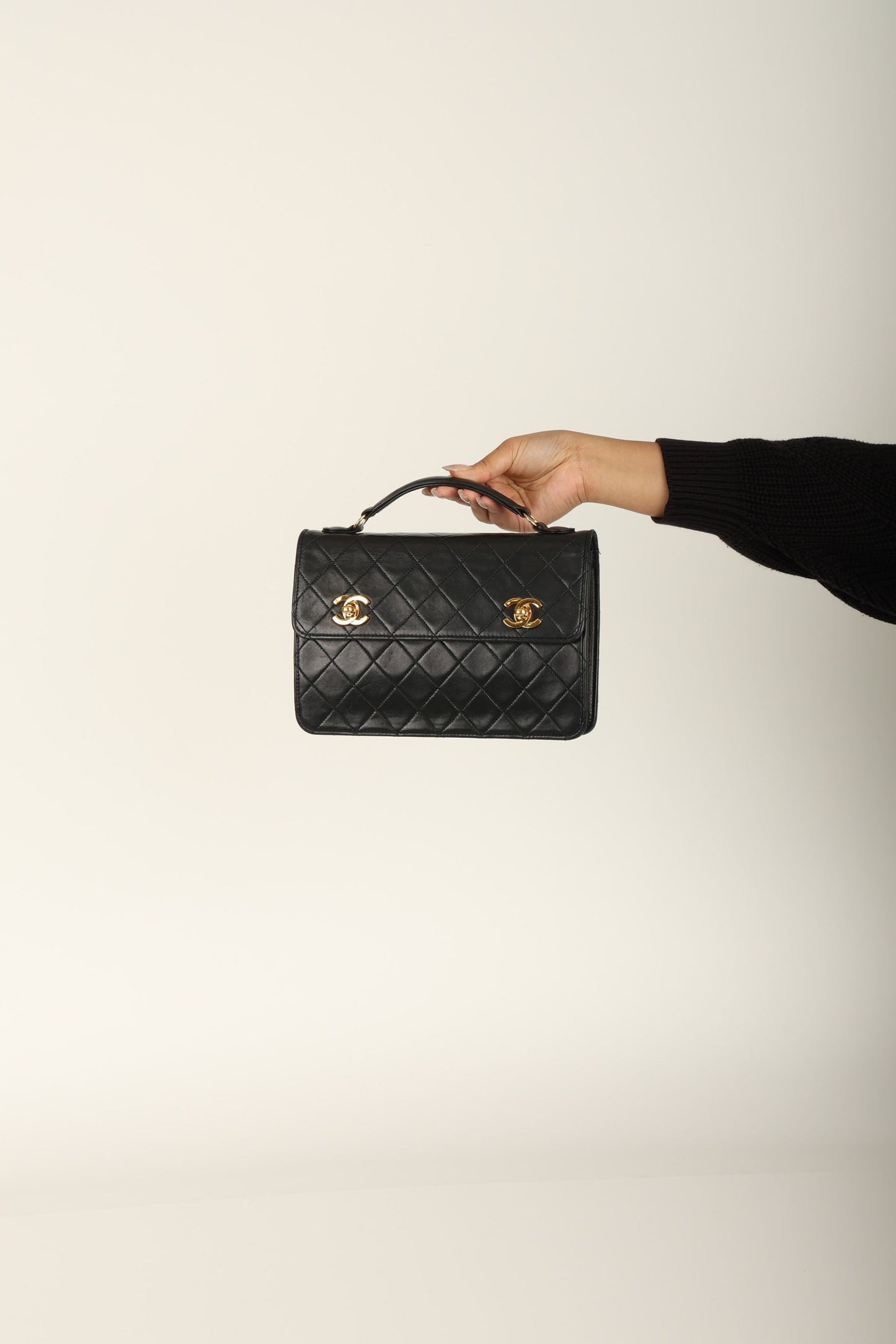 Extremely Rare Chanel 1989 Lambskin Double Turnlock Mini Briefcase