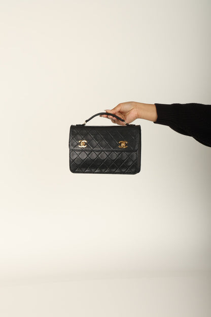 Extremely Rare Chanel 1989 Lambskin Double Turnlock Mini Briefcase