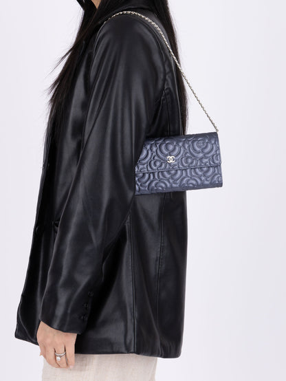 Chanel 2019 Goatskin Iridescent Camellia Wallet w/ Chain