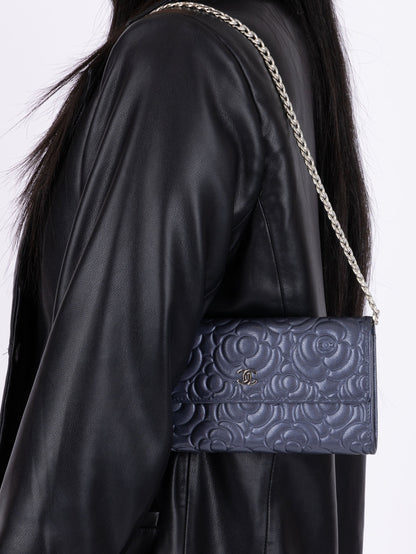 Chanel 2019 Goatskin Iridescent Camellia Wallet w/ Chain