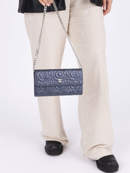Chanel 2019 Goatskin Iridescent Camellia Wallet w/ Chain