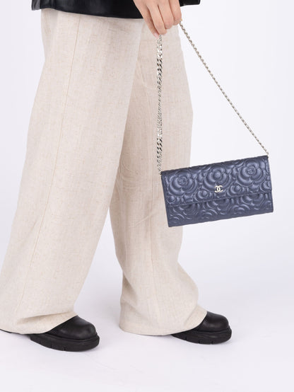 Chanel 2019 Goatskin Iridescent Camellia Wallet w/ Chain