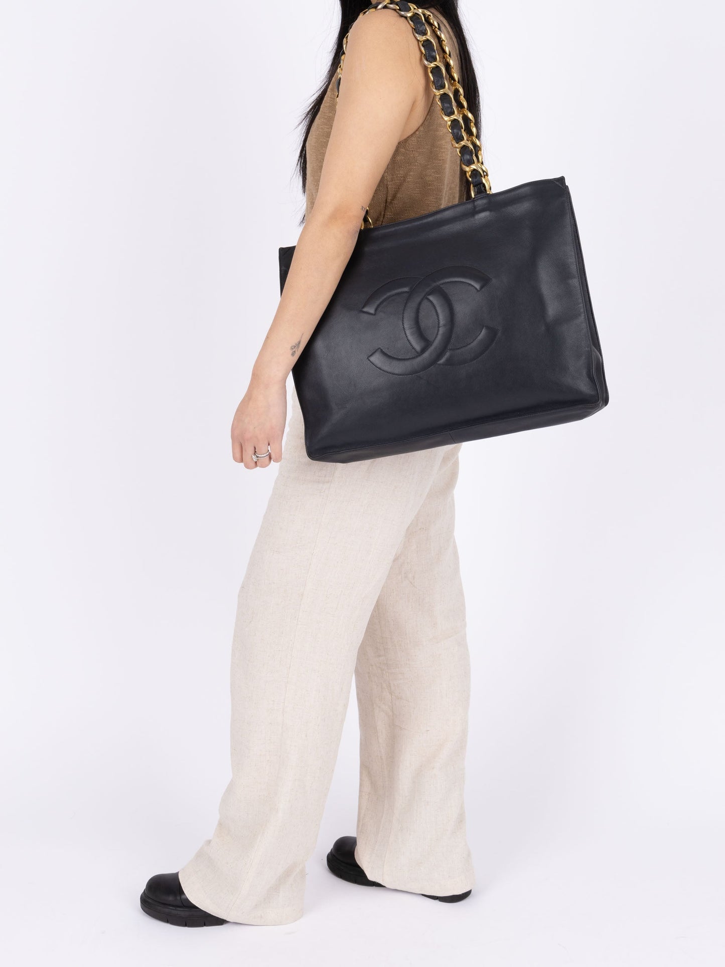 Chanel Calfskin Navy Chunky Chain Tote