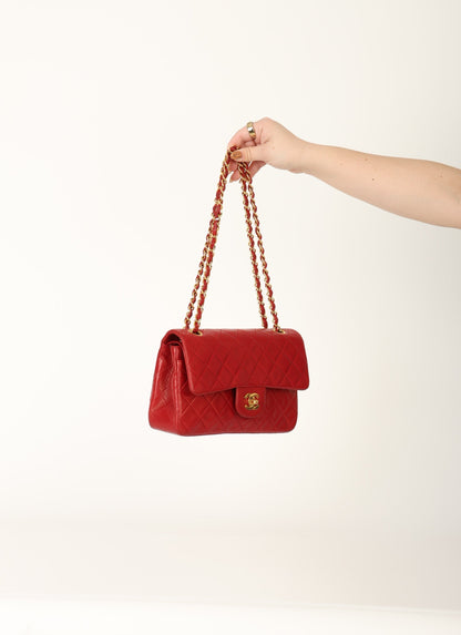 Chanel 1991 Lambskin Small Red Double Flap