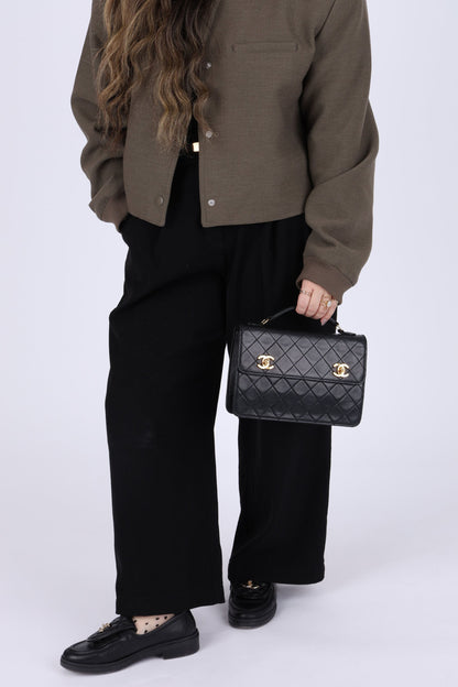 Extremely Rare Chanel 1989 Lambskin Double Turnlock Mini Briefcase