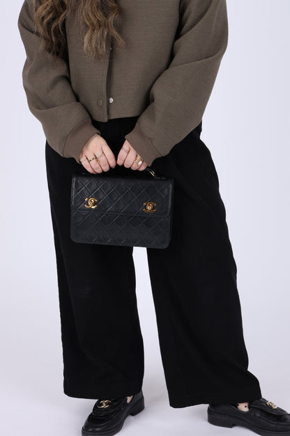 Extremely Rare Chanel 1989 Lambskin Double Turnlock Mini Briefcase