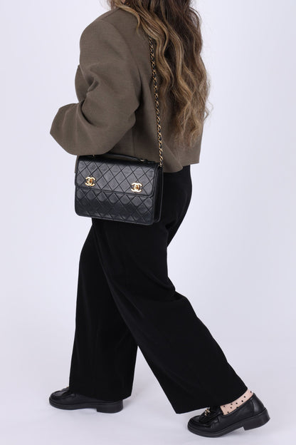 Extremely Rare Chanel 1989 Lambskin Double Turnlock Mini Briefcase