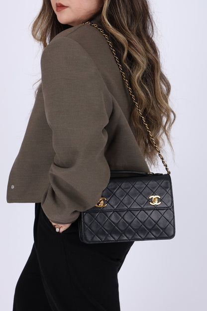 Extremely Rare Chanel 1989 Lambskin Double Turnlock Mini Briefcase