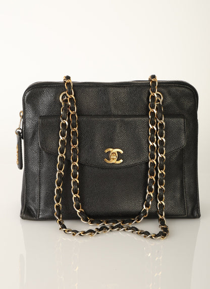 Chanel 1997 Caviar Turnlock Zip Tote