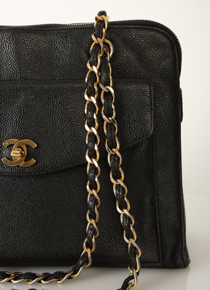 Chanel 1997 Caviar Turnlock Zip Tote